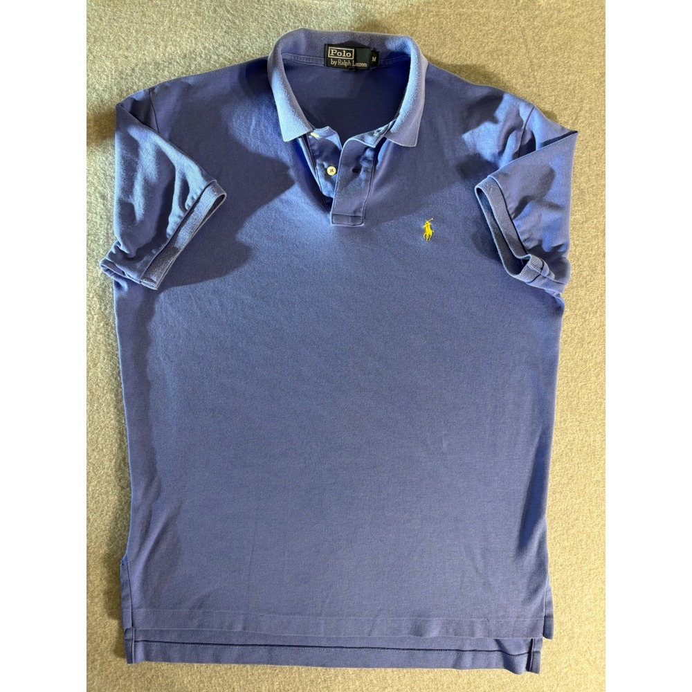 Polo Ralph Lauren Mens Blue Short Sleeve Pique Polo Shirt Yellow Pony Logo M